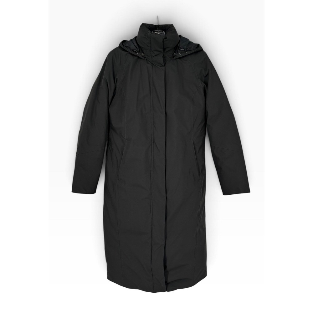 Lands End Down Midi Coat Women Small Black Excellent Hooded Puffer Parka
